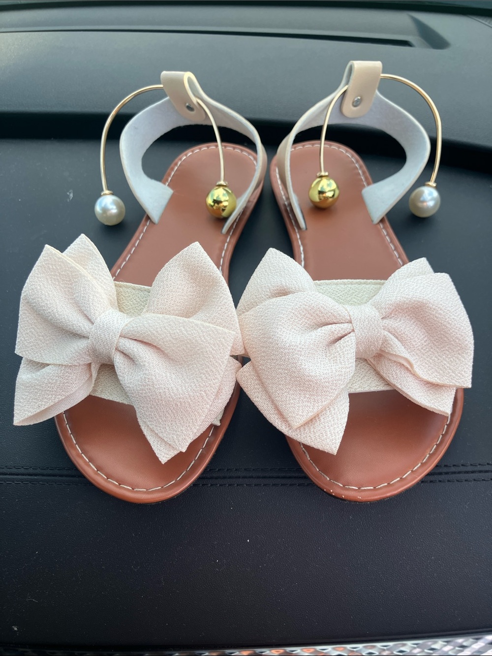 Bow Detail Pearl Accent Sandals